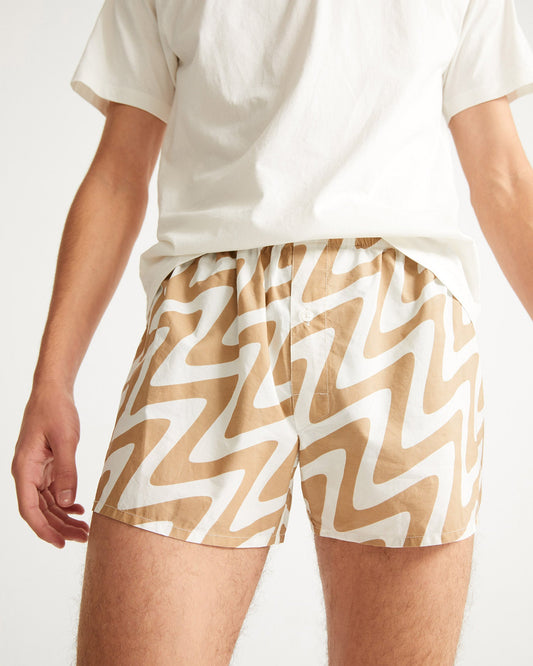 Caleçon bicolore beige et blanc en coton bio - PSYCHO BOXER camel