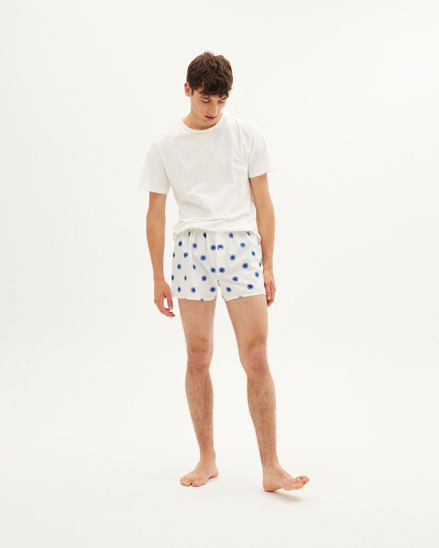 Caleçon blanc à motifs marine en coton bio - NAVY BOXER
