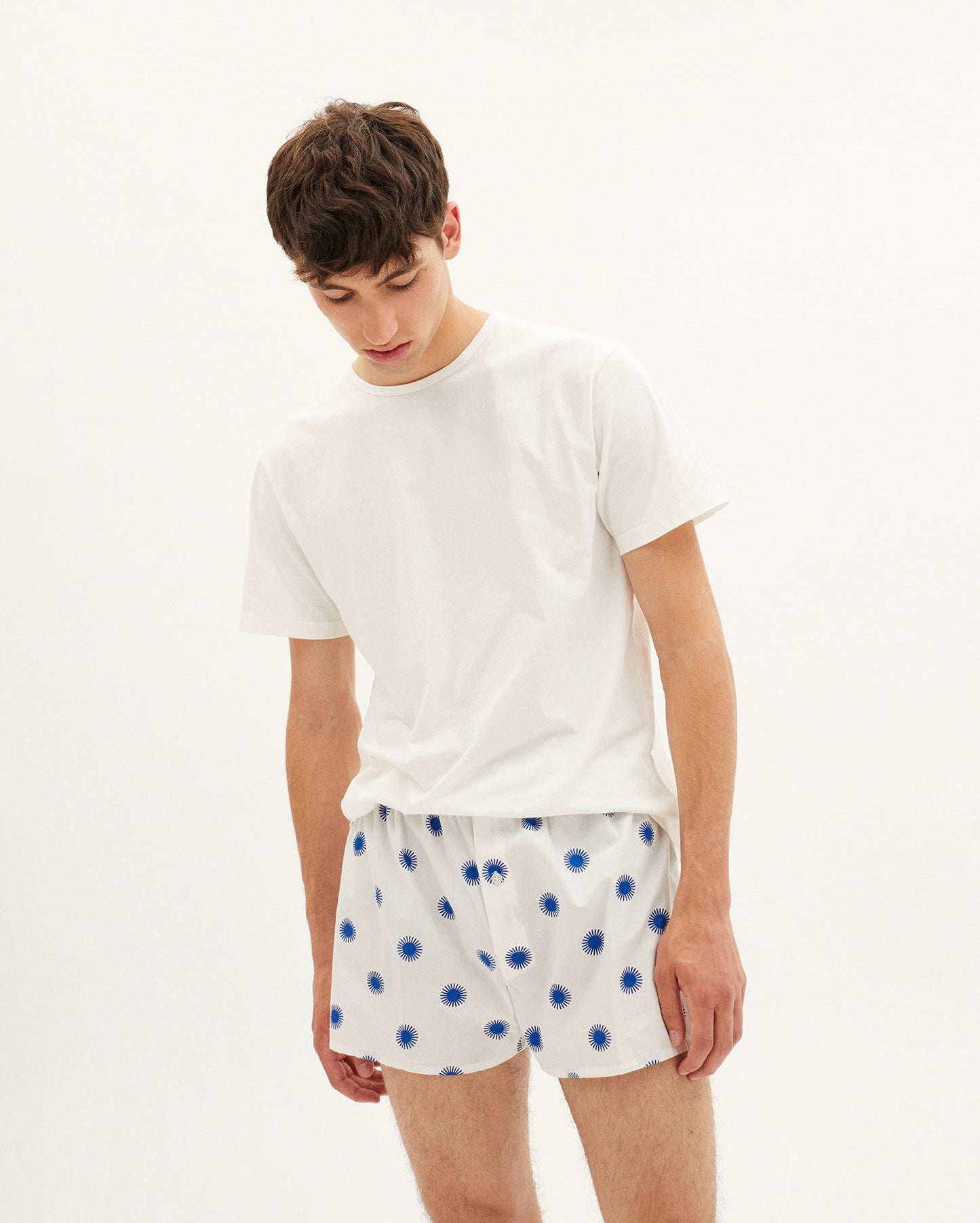 Caleçon blanc à motifs marine en coton bio - NAVY BOXER