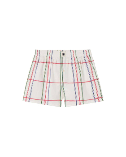 Caleçon en coton bio | blanc à carreaux "Cambric stripes boxer - multicolor"