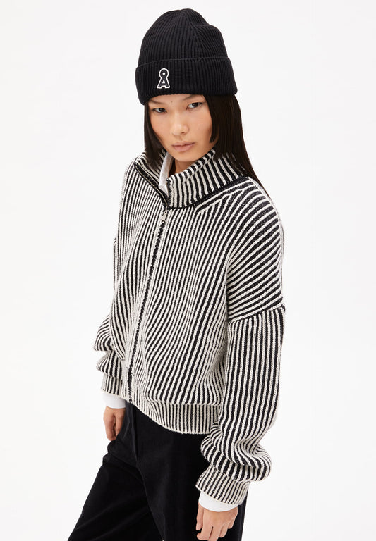Gilet en laine et coton biologique | noir "medeaa vanise - black-oatmilk"