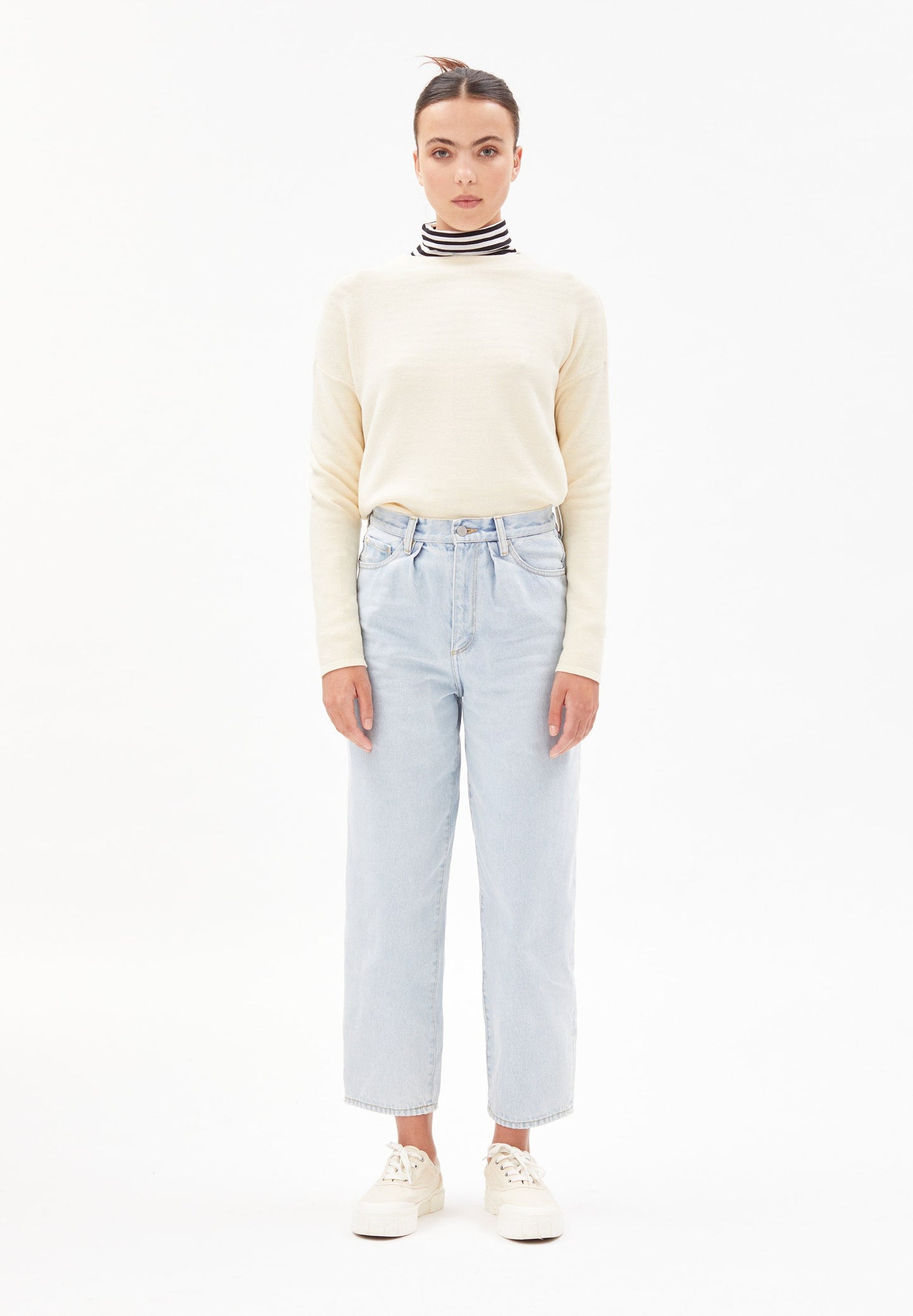 Pull à col rond beige en coton bio - medinaa oatmilk