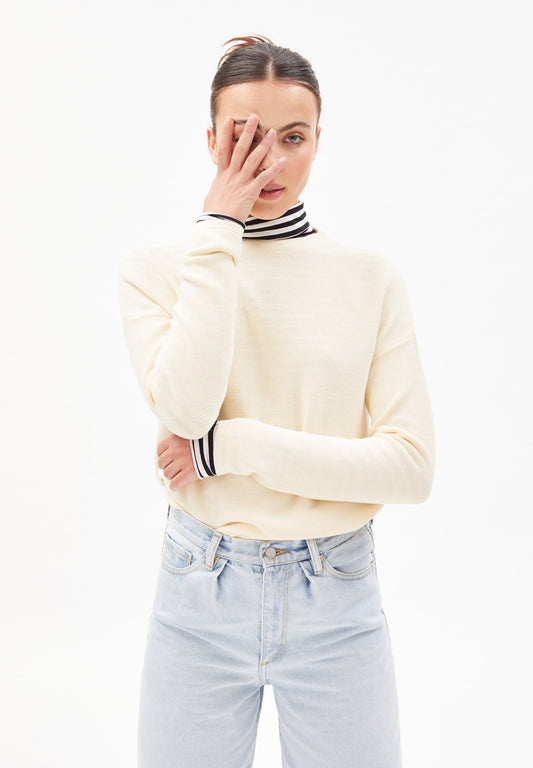 Pull à col rond beige en coton bio - medinaa oatmilk