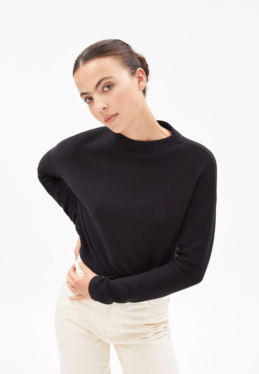 Pull à col rond noir en coton bio - Medinaa Black