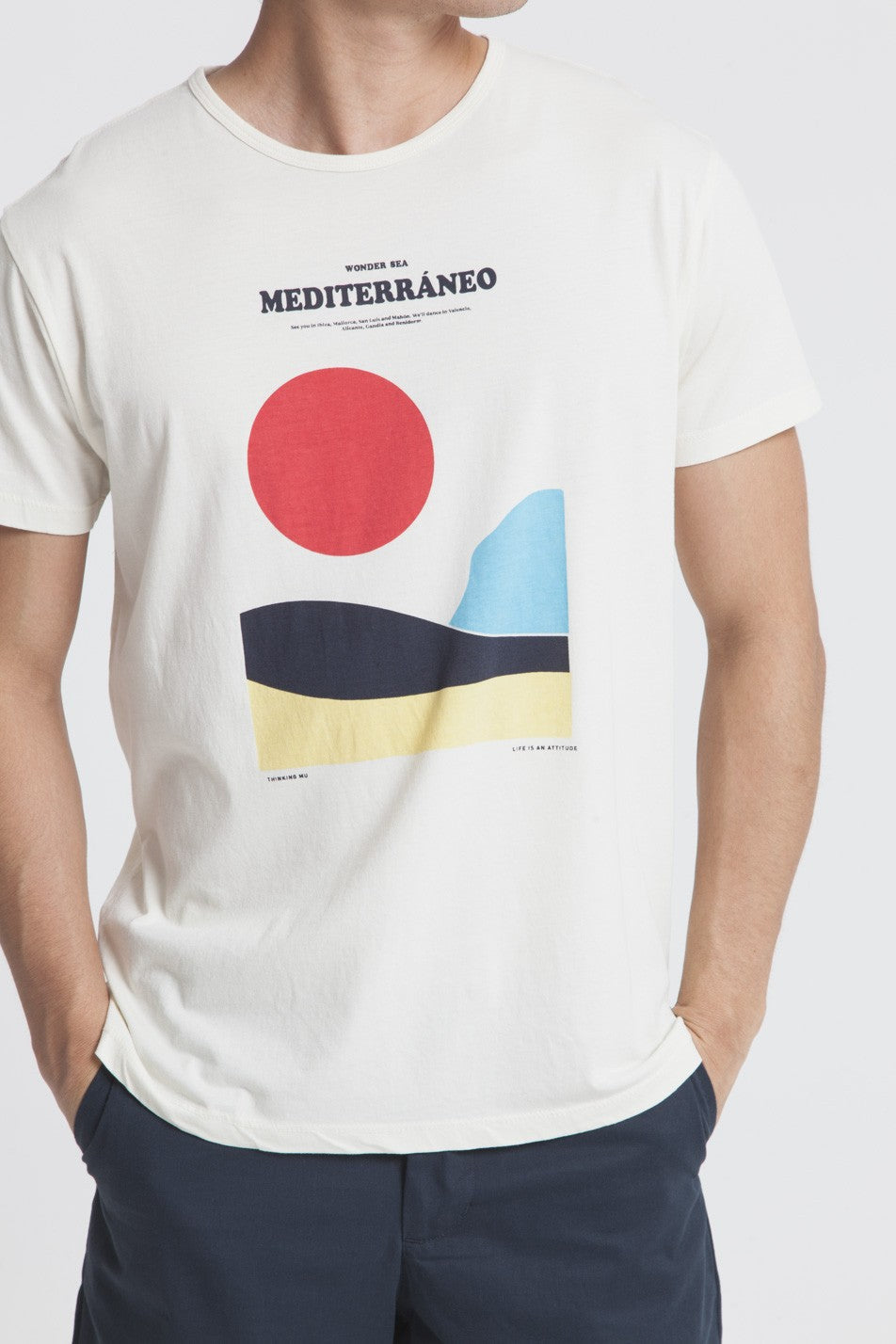 T-shirt imprimé blanc en coton bio - Mediterraneo