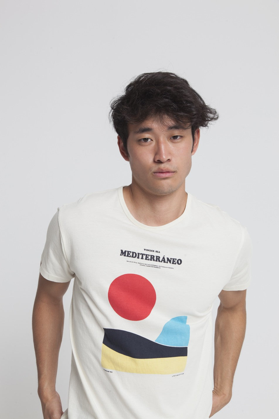 T-shirt imprimé blanc en coton bio - Mediterraneo