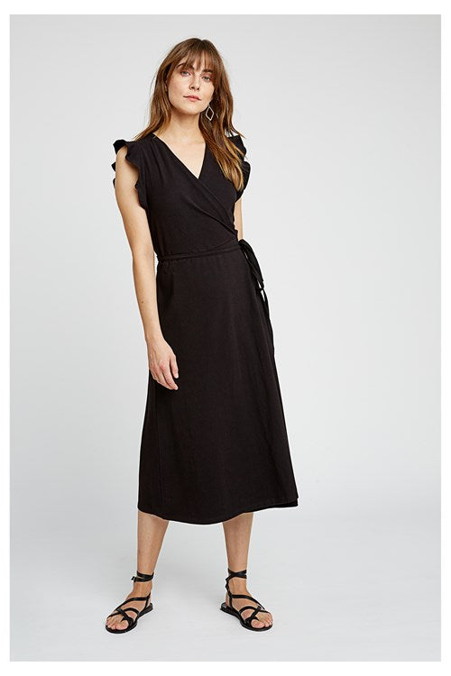 Robe longue unie noire en coton bio - Melanie