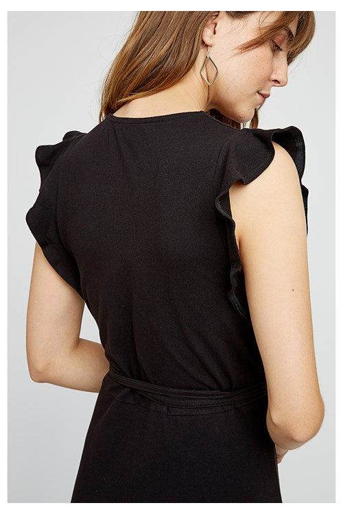 Robe longue unie noire en coton bio - Melanie