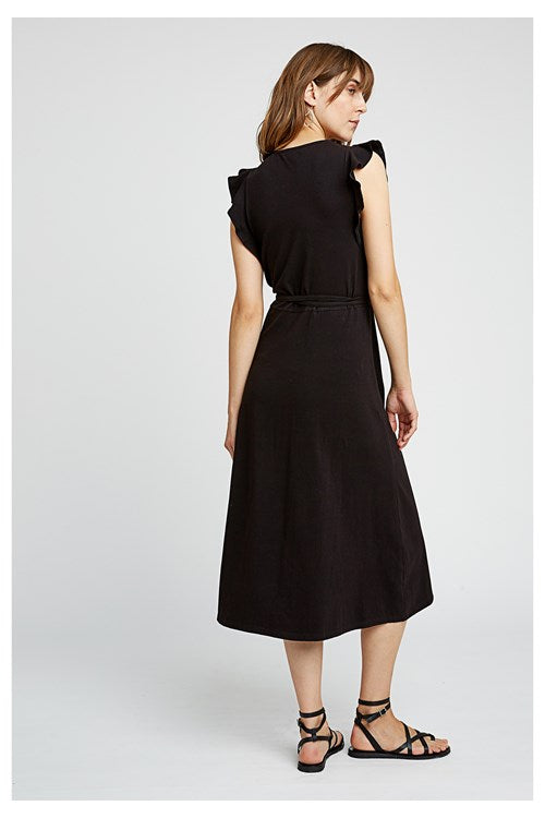 Robe longue unie noire en coton bio - Melanie