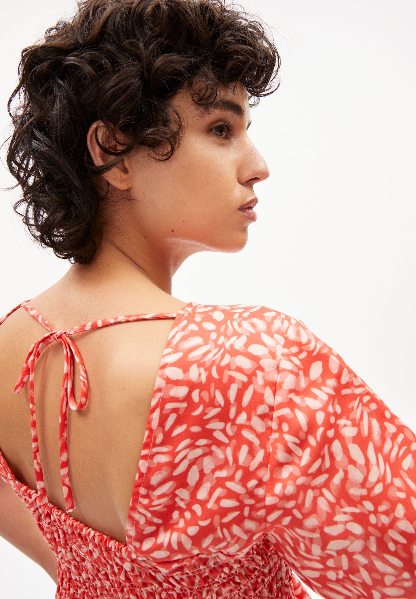Top à manches courtes orange à motifs en tencel - memaa hibiscus