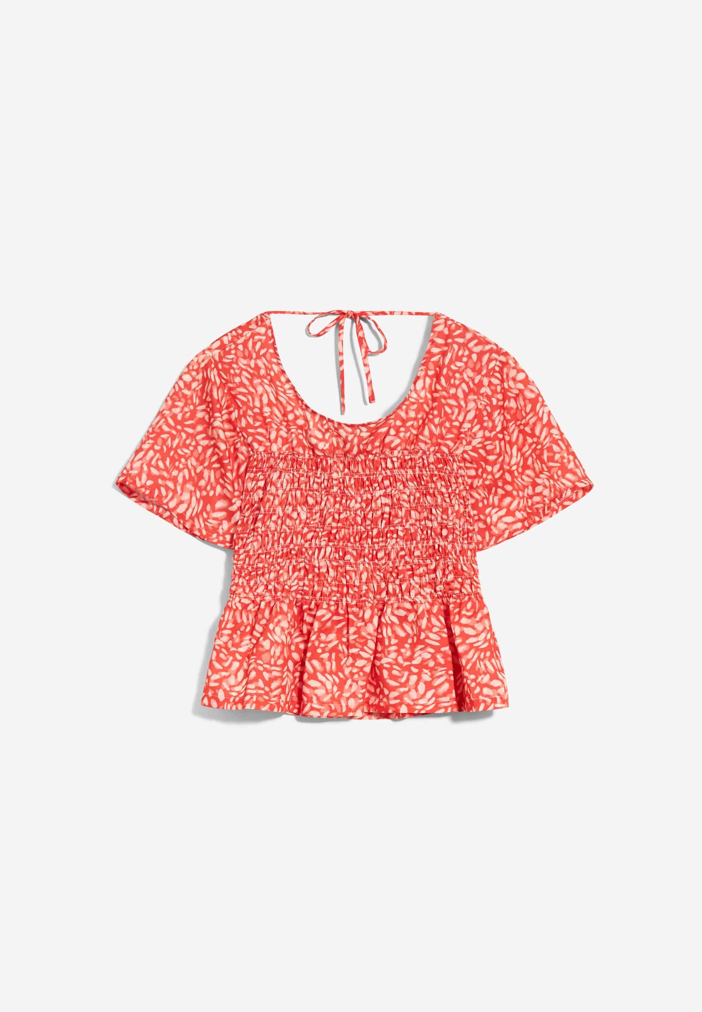 Top à manches courtes orange à motifs en tencel - memaa hibiscus