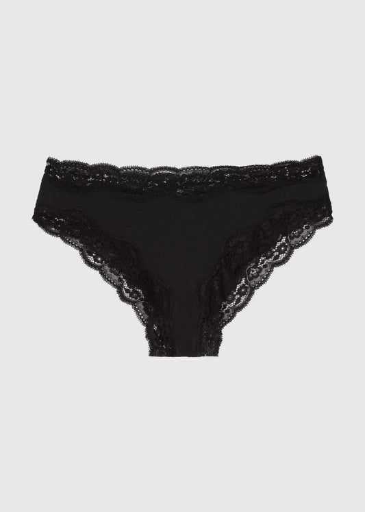 Culotte en coton biologique | noir "micro lace cheeky - black"