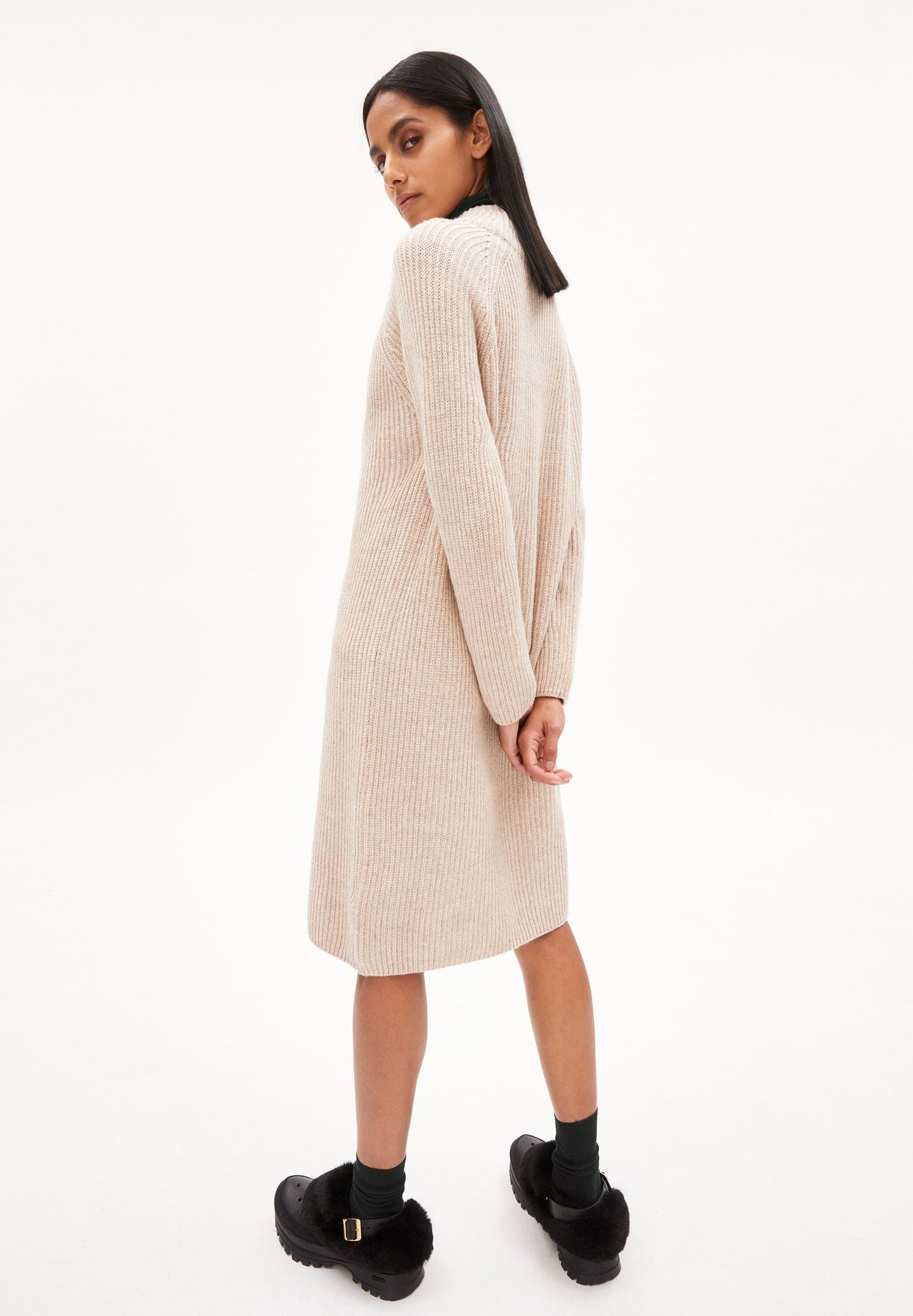 Robe pull caramel en coton et laine bio - millaana light caramel melange