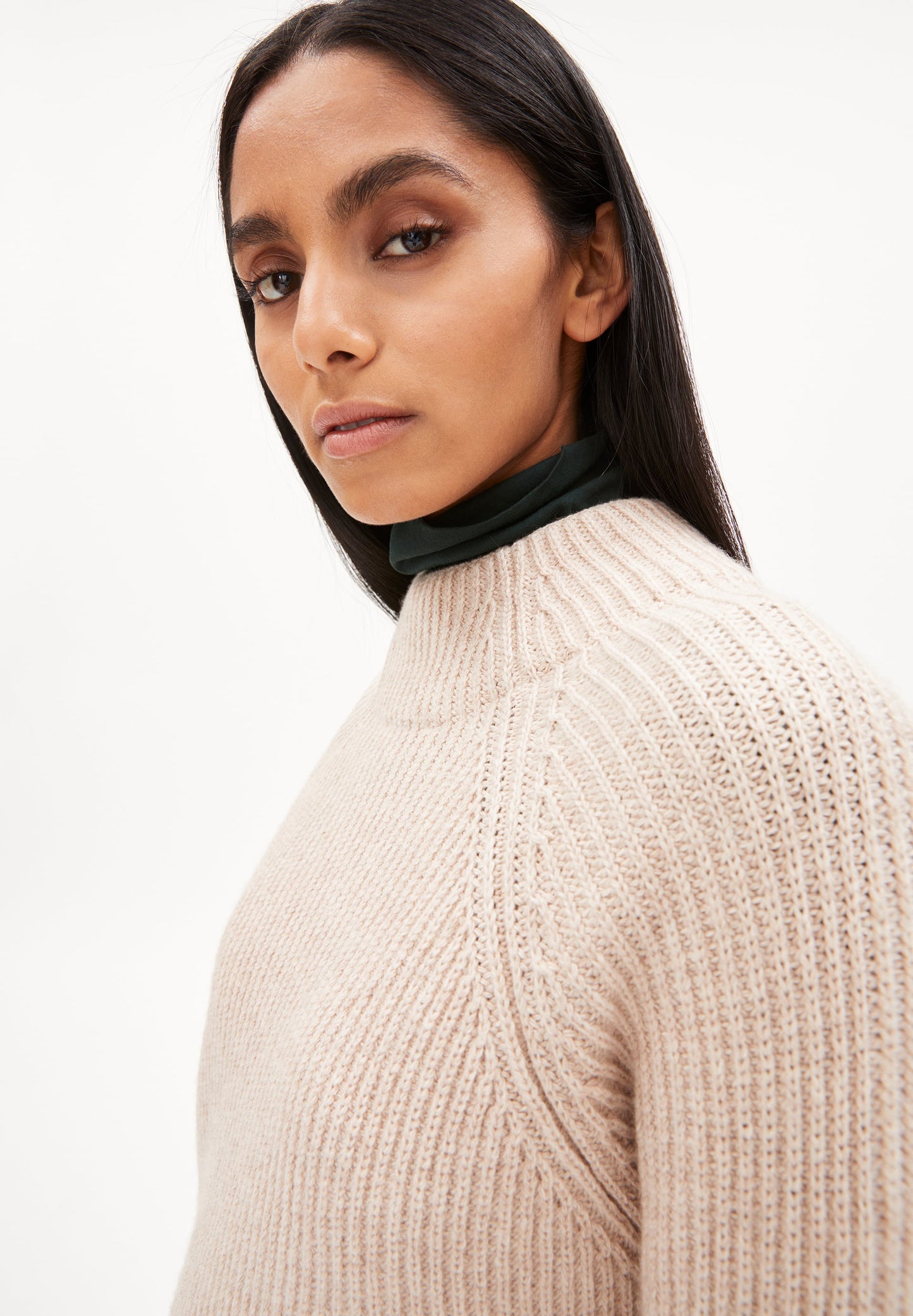 Robe pull caramel en coton et laine bio - millaana light caramel melange