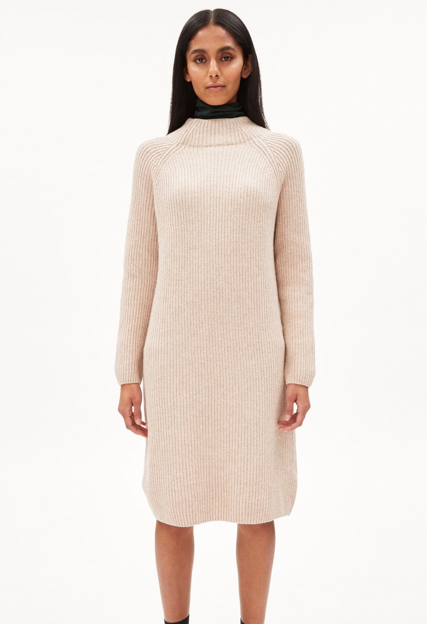 Robe pull caramel en coton et laine bio - millaana light caramel melange