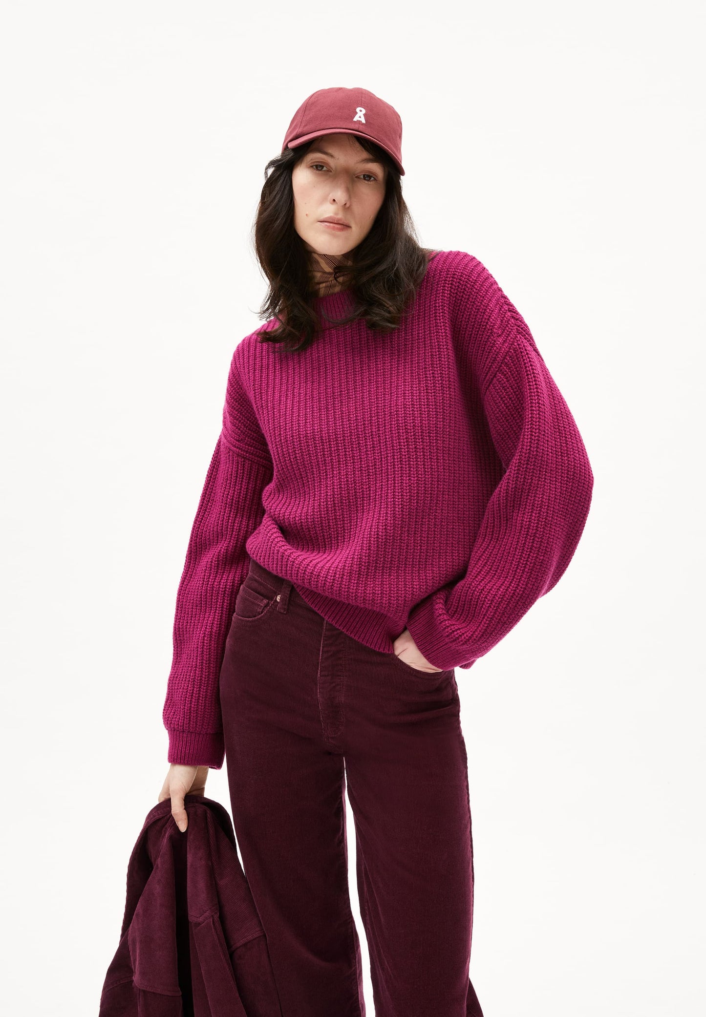Pull en laine et coton biologique | rouge "miyaar solid - cherry juice"