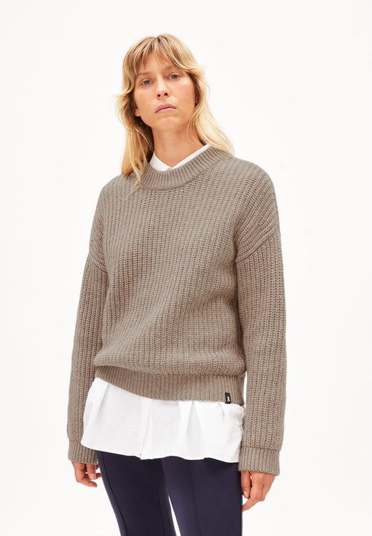 Pull en maille en coton et laine bio | Beige "miyaar solid permafrost melange"