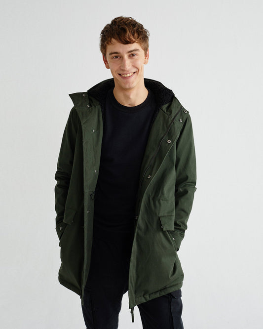 Manteau long vert forêt en coton bio et polyester recyclé - Peps