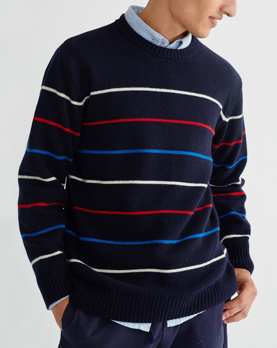 Pull rayé marine en laine - Miki