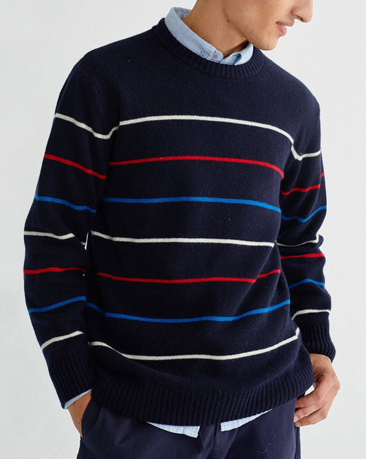Pull rayé marine en laine - Miki