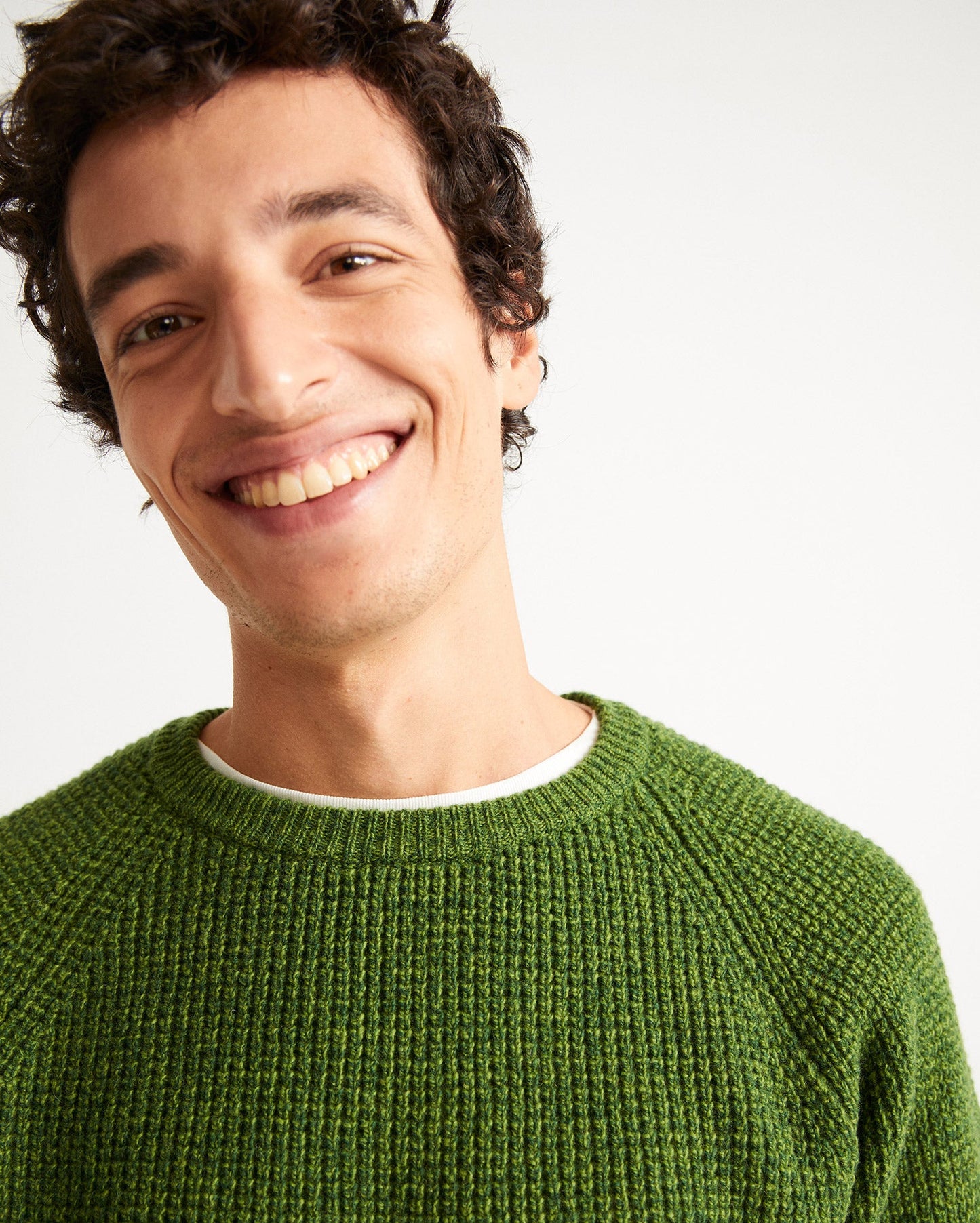Pull col rond vert en laine certifiée - anteros parrot green