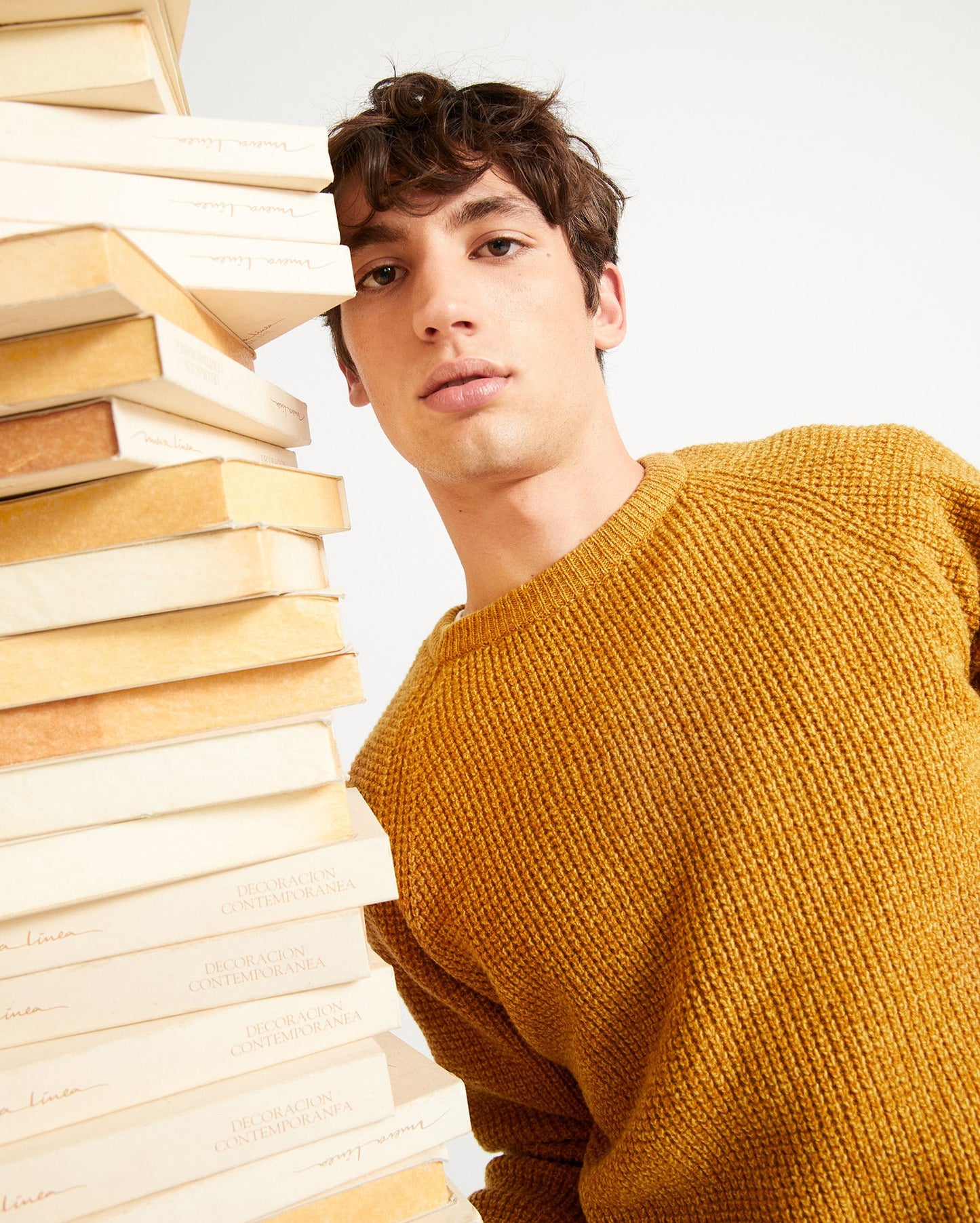 Pull col rond moutarde en laine certifiée - anteros mustard