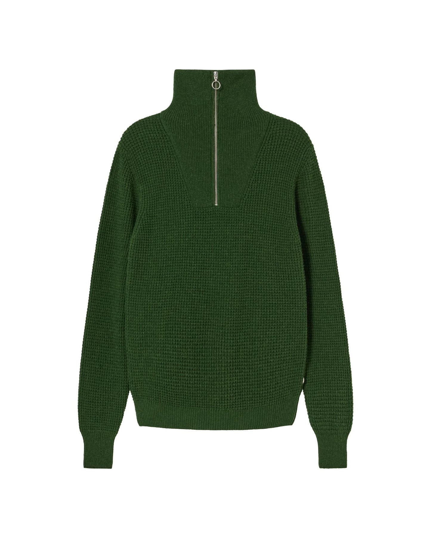 Pull col zippé en laine certifiée | vert "dark green helio knitted sweater"