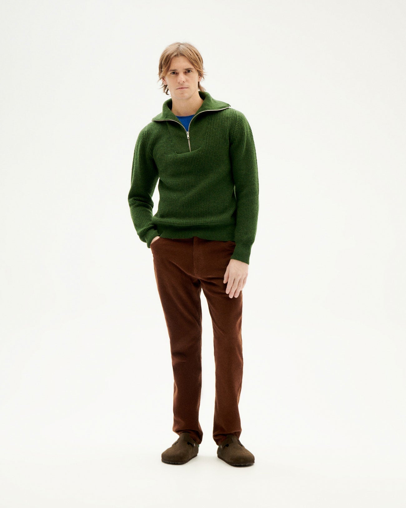 Pull col zippé en laine certifiée | vert "dark green helio knitted sweater"