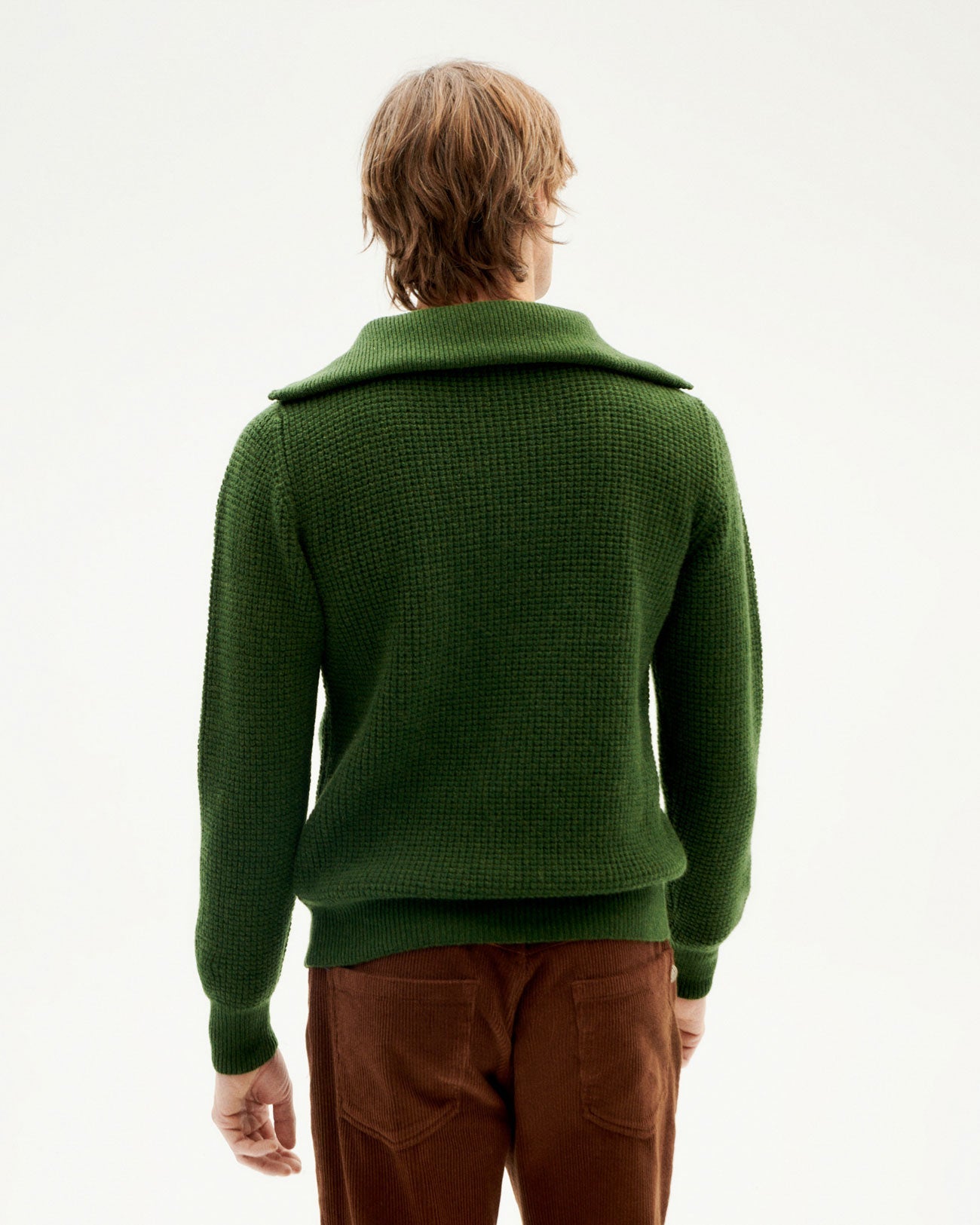 Pull col zippé en laine certifiée | vert "dark green helio knitted sweater"