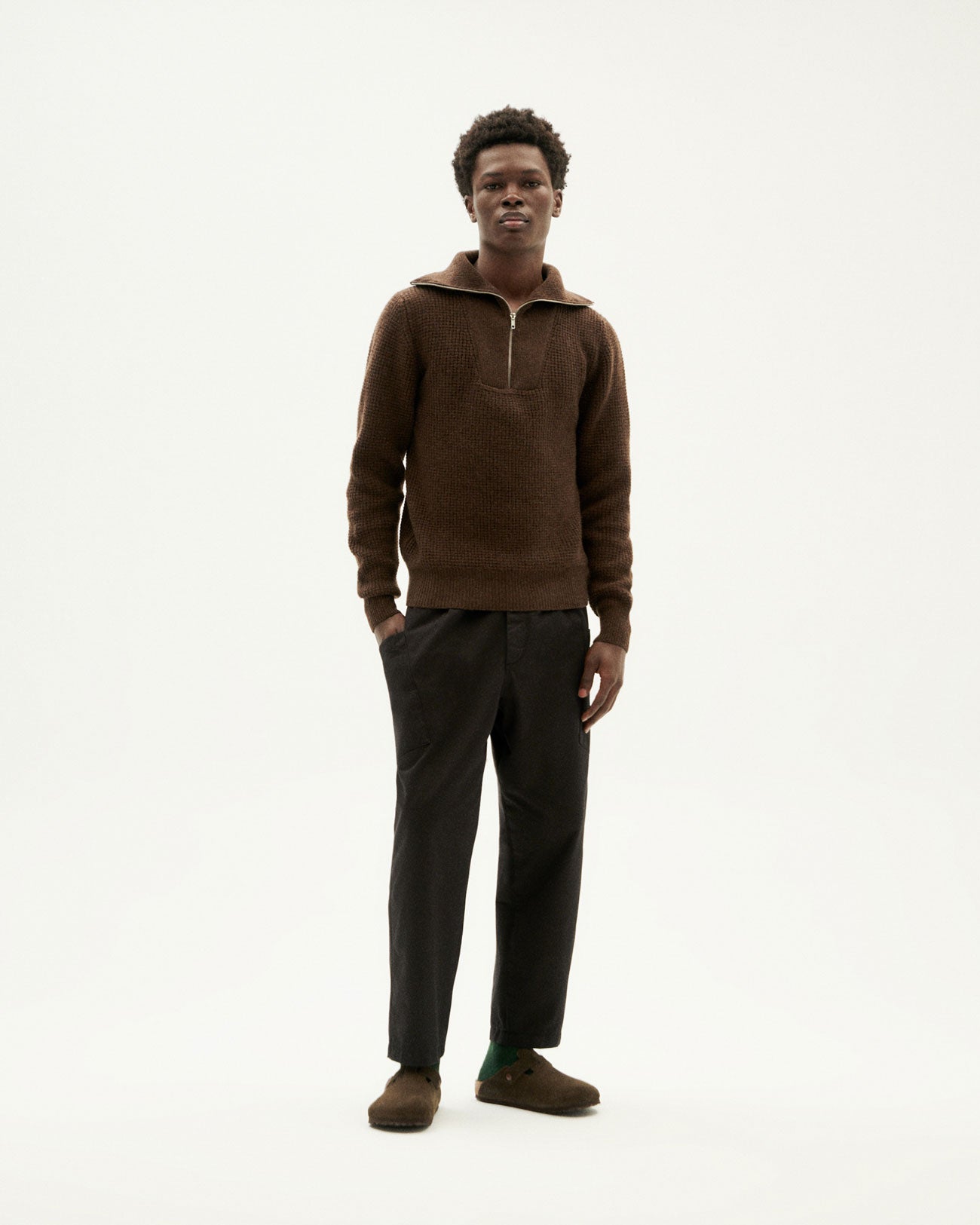 Pull col zippé en laine certifiée | marron "brown helio knitted sweater"
