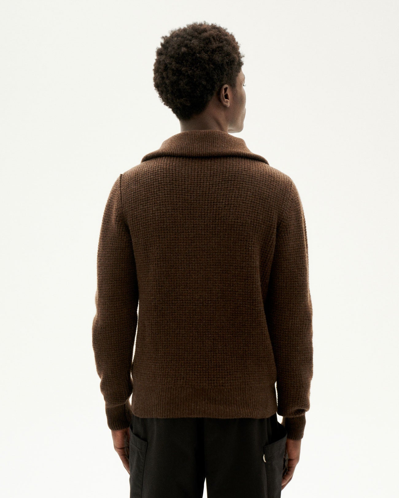 Pull col zippé en laine certifiée | marron "brown helio knitted sweater"