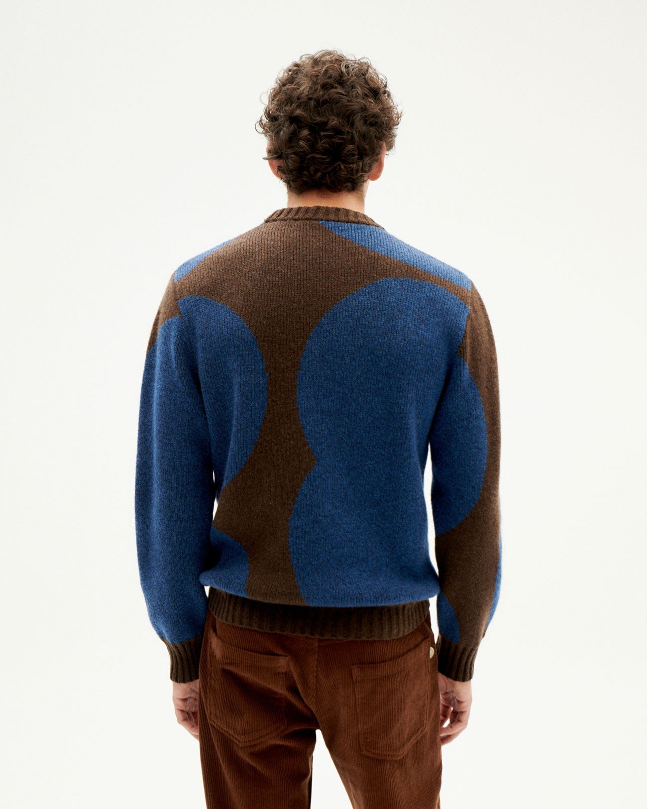 Pull col rond à motif en laine bio | multicolore "dots blue khem knitted sweater"