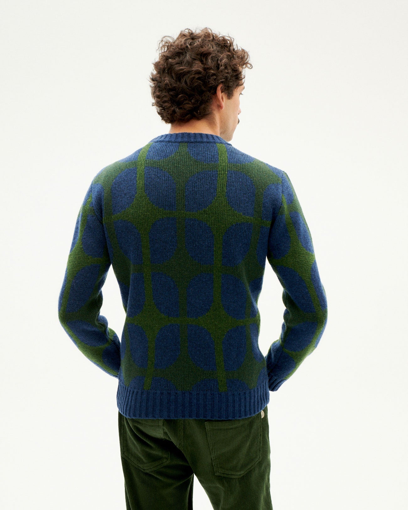 Pull col rond à motifs en laine bio | multicolore "wallpaper navy khem knitted sweater"