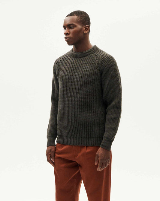 Pull en laine certifiée | vert "olive blue melange neo knitted sweater"