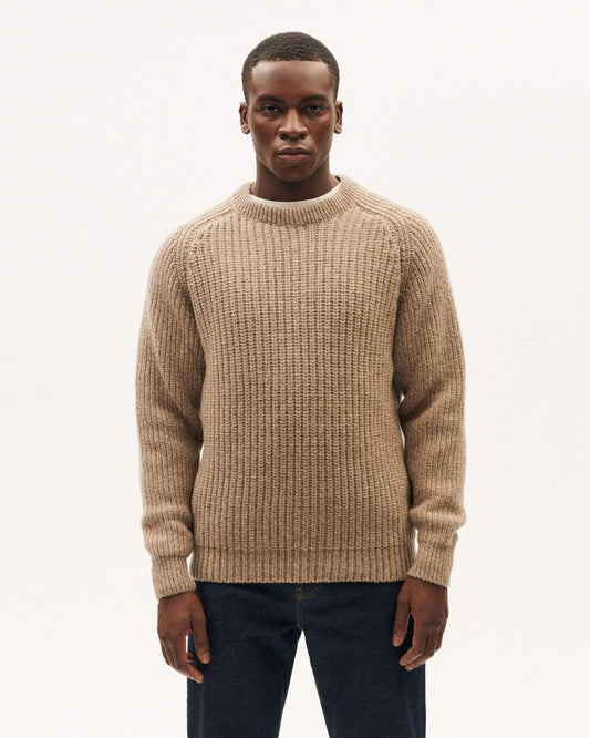 Pull en laine certifiée | beige "brown melange neo knitted sweater"