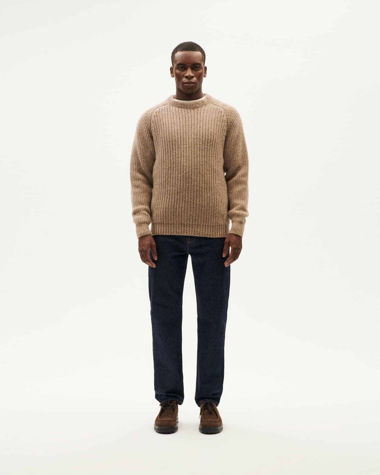Pull en laine certifiée | beige "brown melange neo knitted sweater"