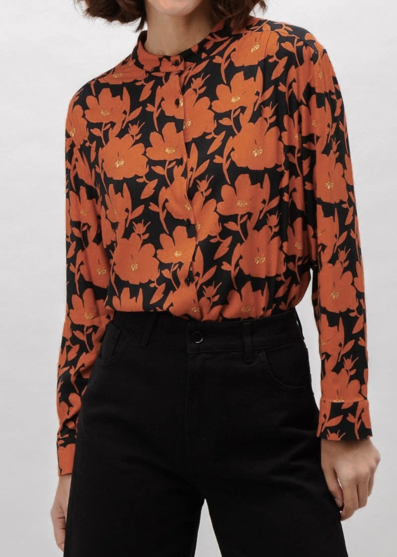 Chemise en ecovero | orange et noir  "bloom boho viscose blouse "