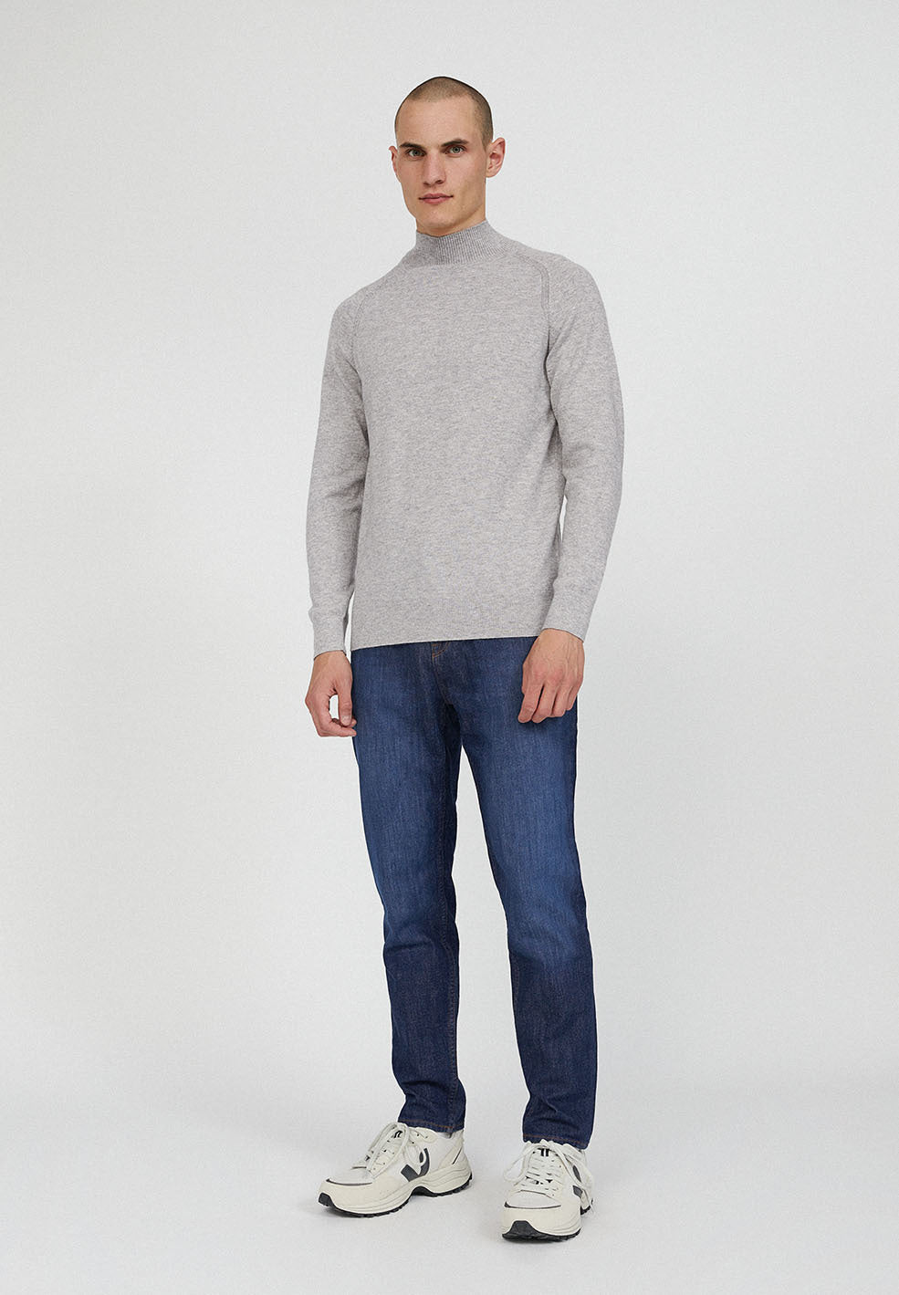 Pull à col cheminée gris en alpaga et coton bio - mocaa