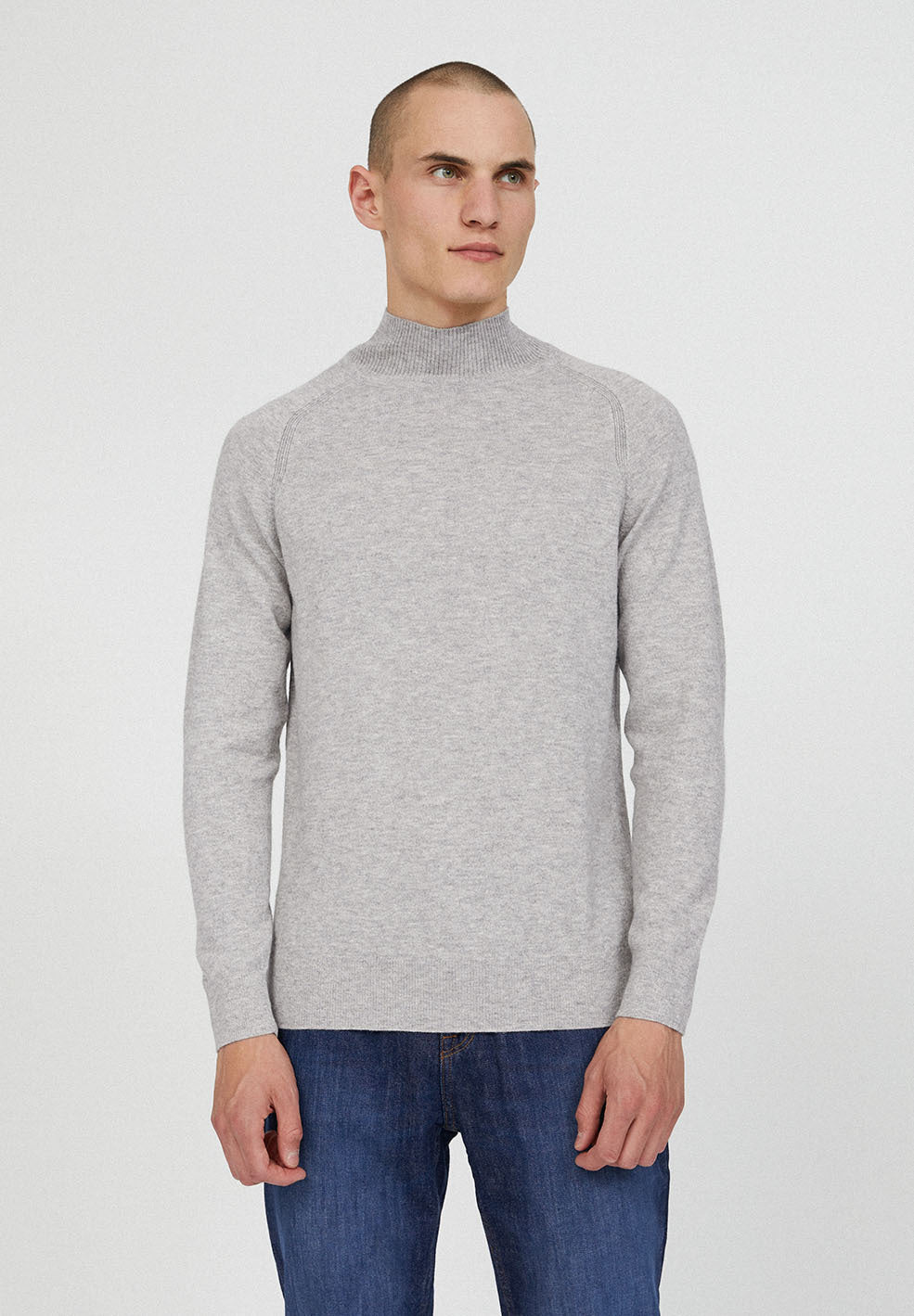 Pull à col cheminée gris en alpaga et coton bio - mocaa