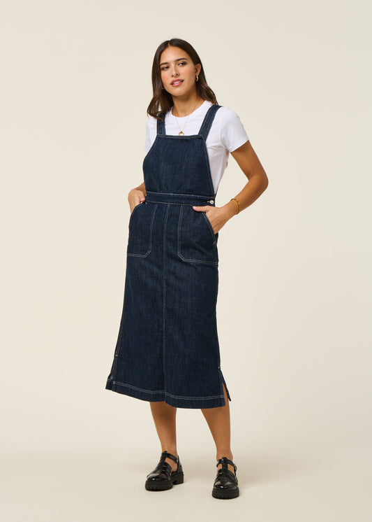Robe denim en coton biologique | bleu "malwa workwear denim dress - dark blue"