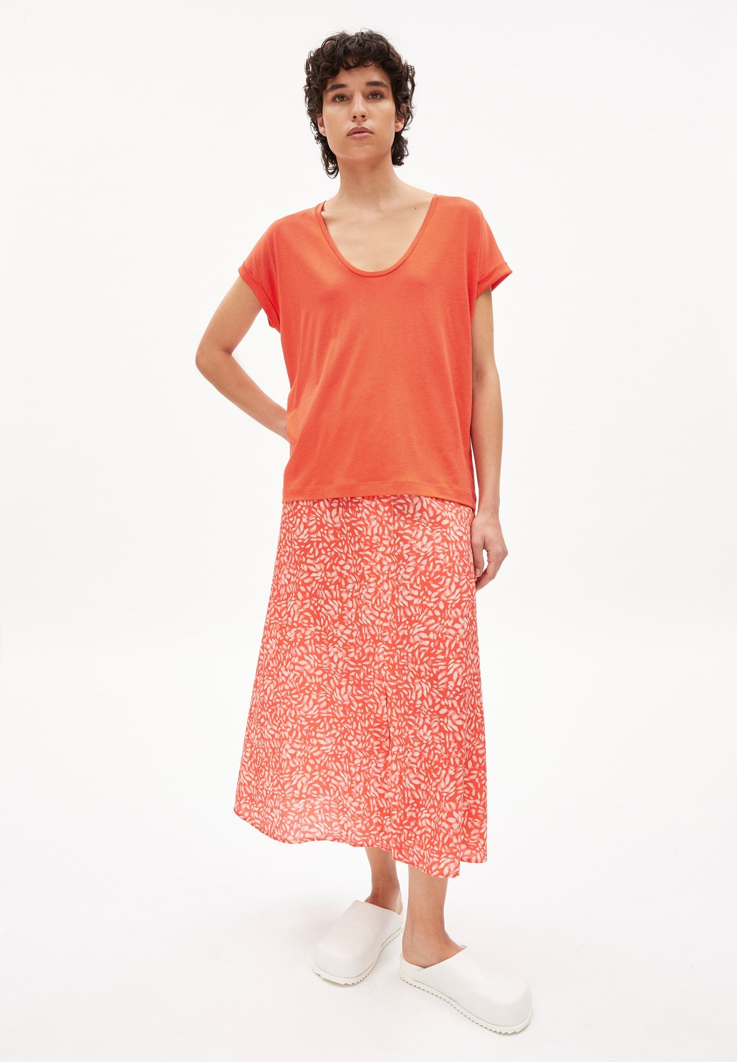 Jupe midi à motifs en tencel - Monicaa water dots hibiscus