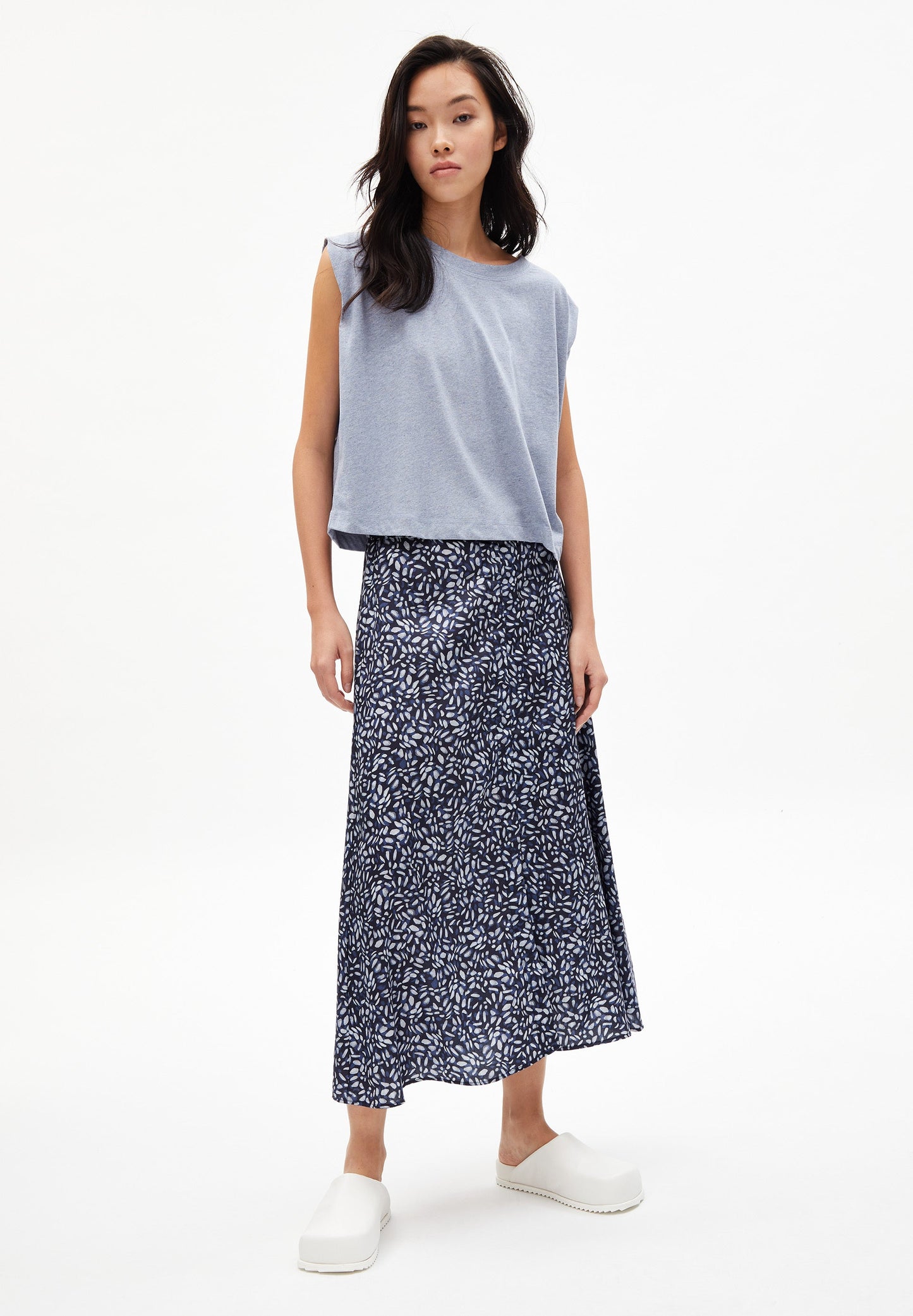 Jupe longue bleue à motifs en tencel - monicaa water dots night sky