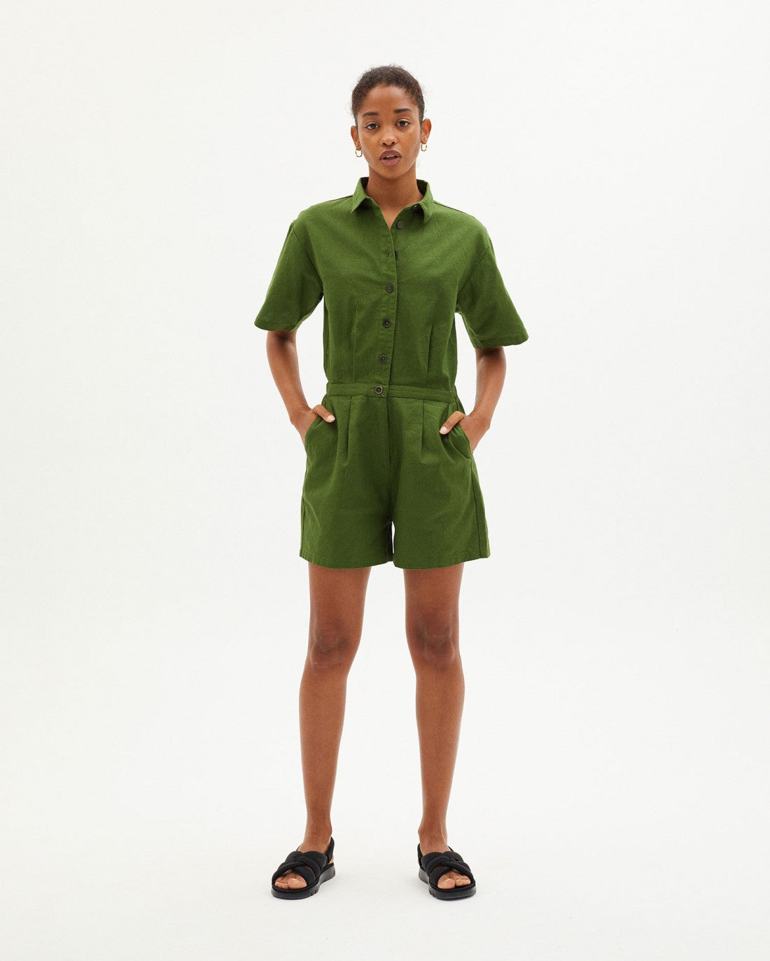 Combishort en coton bio | Vert "green agata jumpsuit"