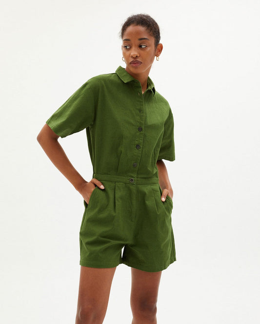 Combishort en coton bio | Vert "green agata jumpsuit"