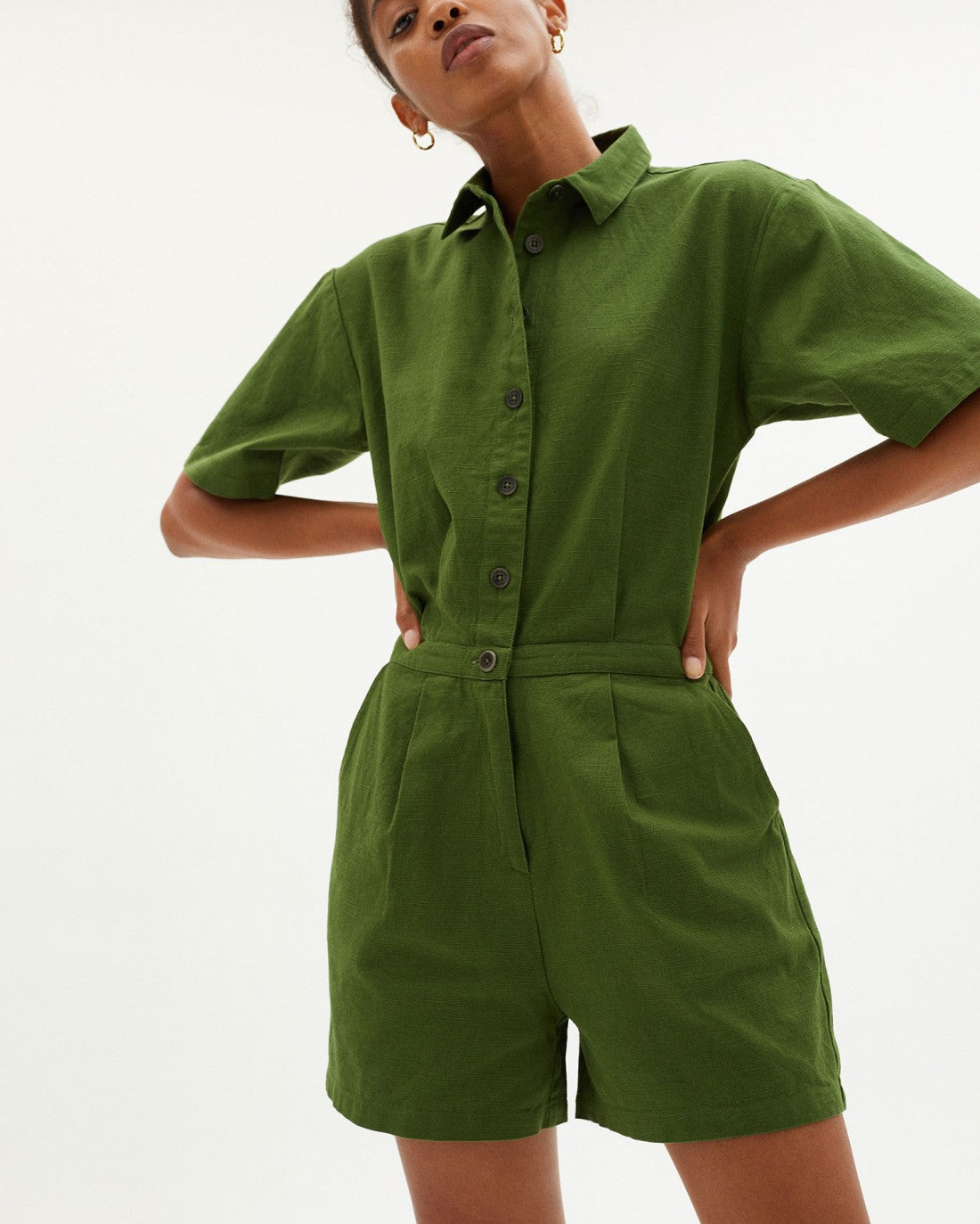 Combishort en coton bio | Vert "green agata jumpsuit"
