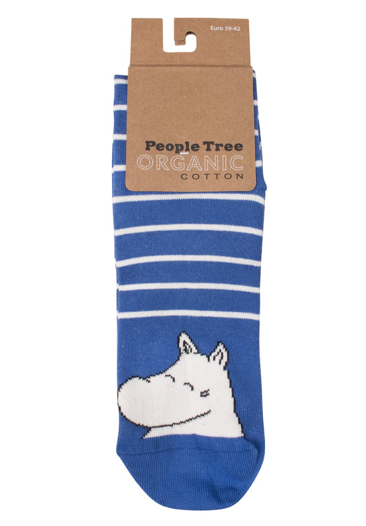 Chaussettes bleues rayées en coton bio - moomin