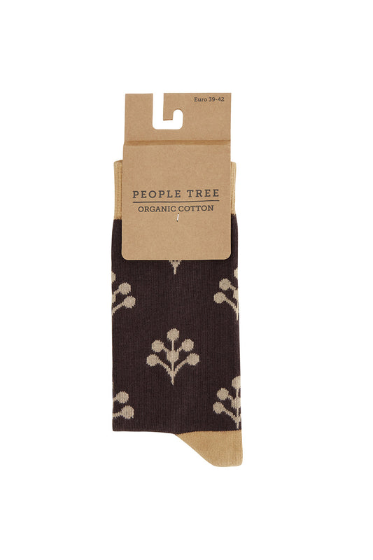 Chaussettes hautes à motif marron en coton bio