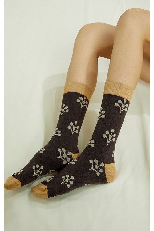 Chaussettes hautes à motif marron en coton bio
