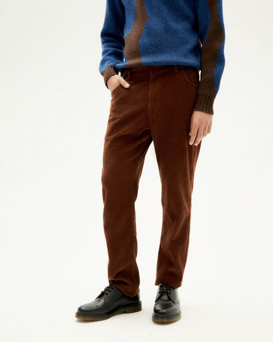 Pantalon en velours côtelé de coton bio | marron "chocolate corduroy five pockets pants"