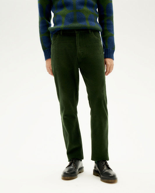 Pantalon en velours côtelé de coton bio | vert "bottle green corduroy five pockets pants"